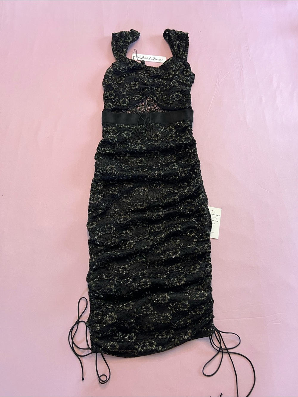 For Love & Lemons Joanna Black Lace Gold Accenting size XS New with Tags